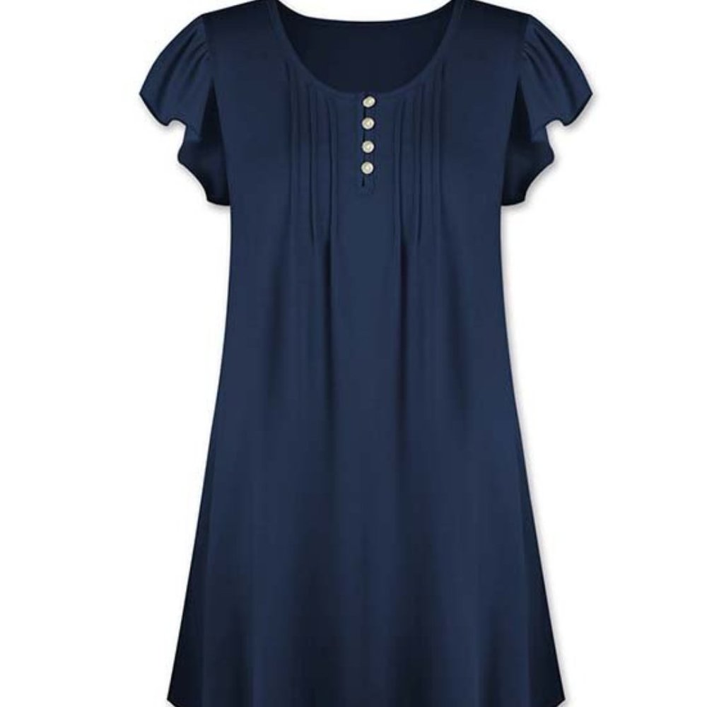 NWT Jenize | Navy Button-Front Flutter-Sleeve Nightgown  2X
